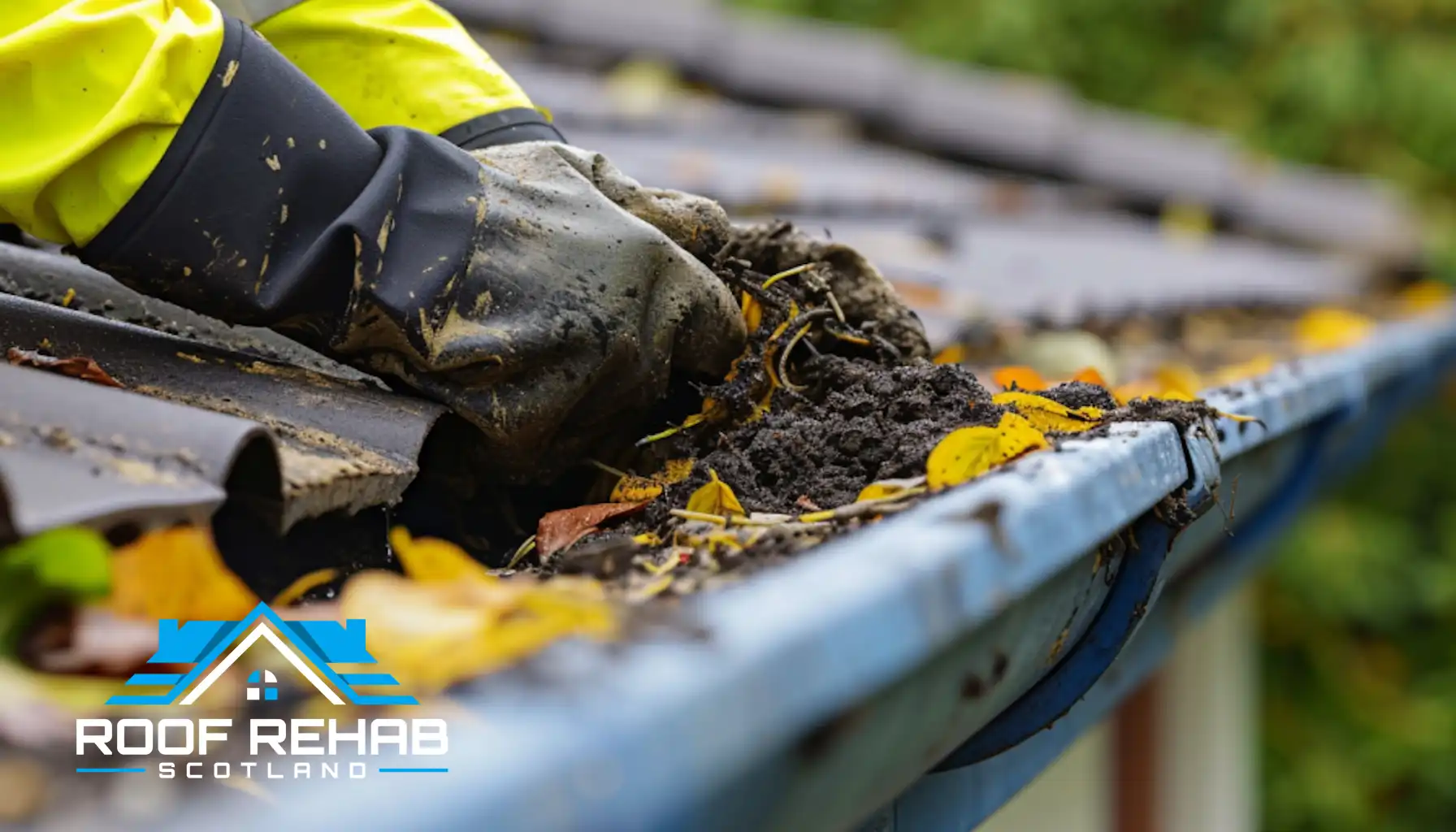 gutter being cleaned