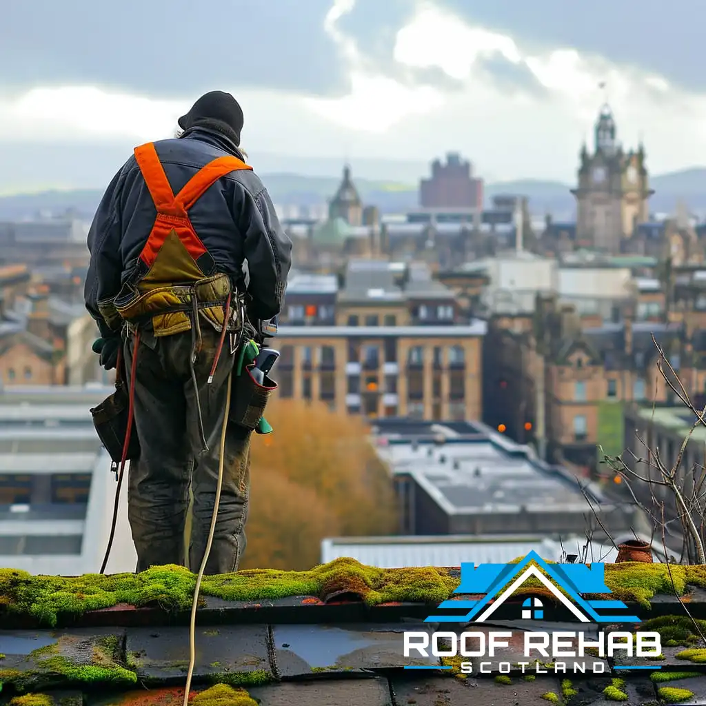 Glasgow Moss Covered Roof Being Cleaned